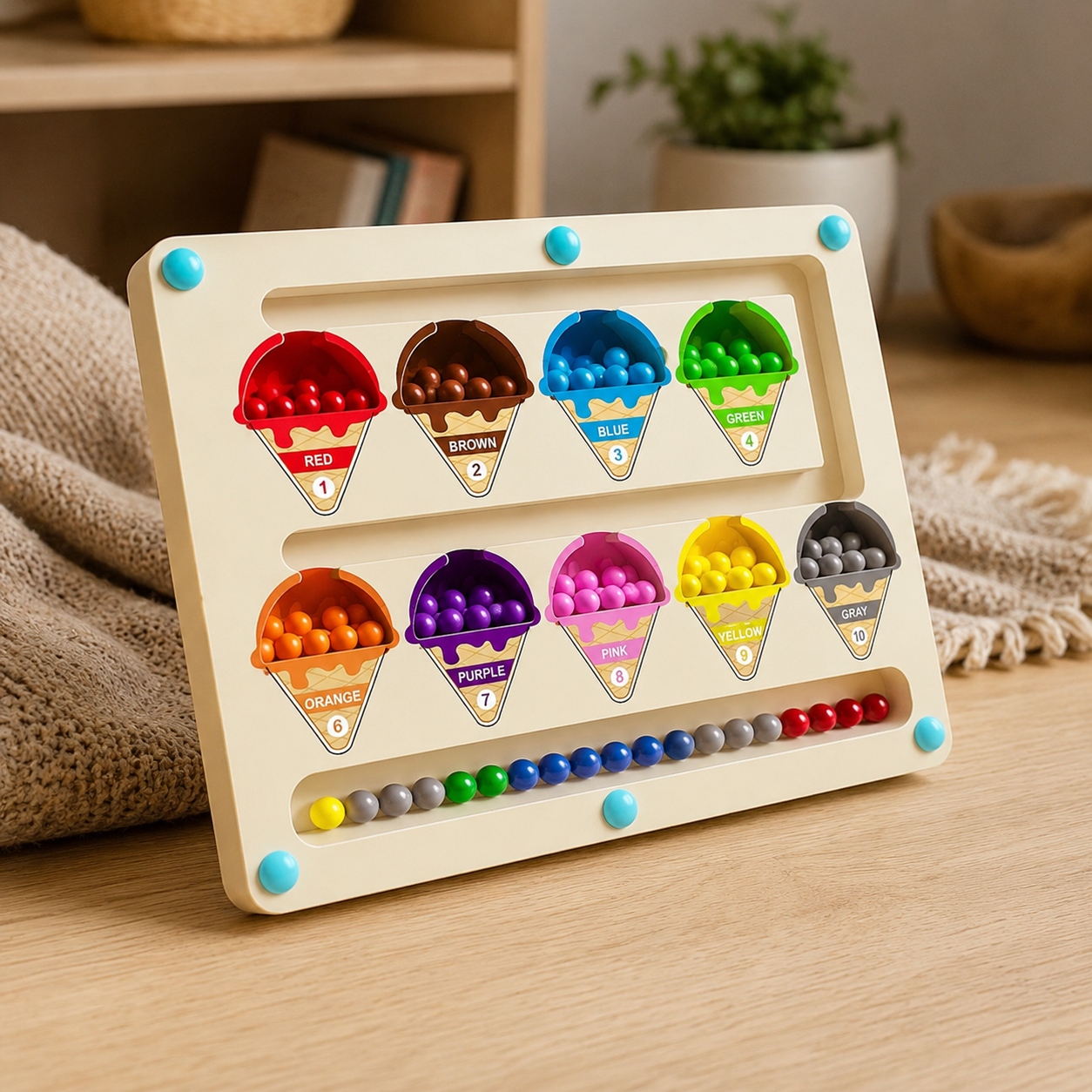 MontiPals Wooden Magnetic Color and Number Maze Activity Board