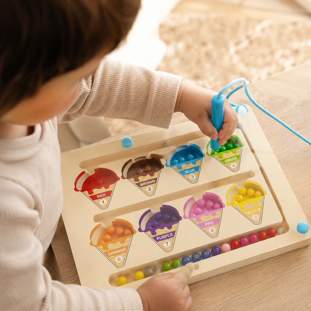 MontiPals Wooden Magnetic Color and Number Maze Activity Board