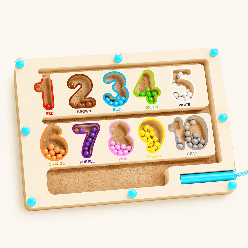 MontiPals Wooden Magnetic Color and Number Maze Activity Board