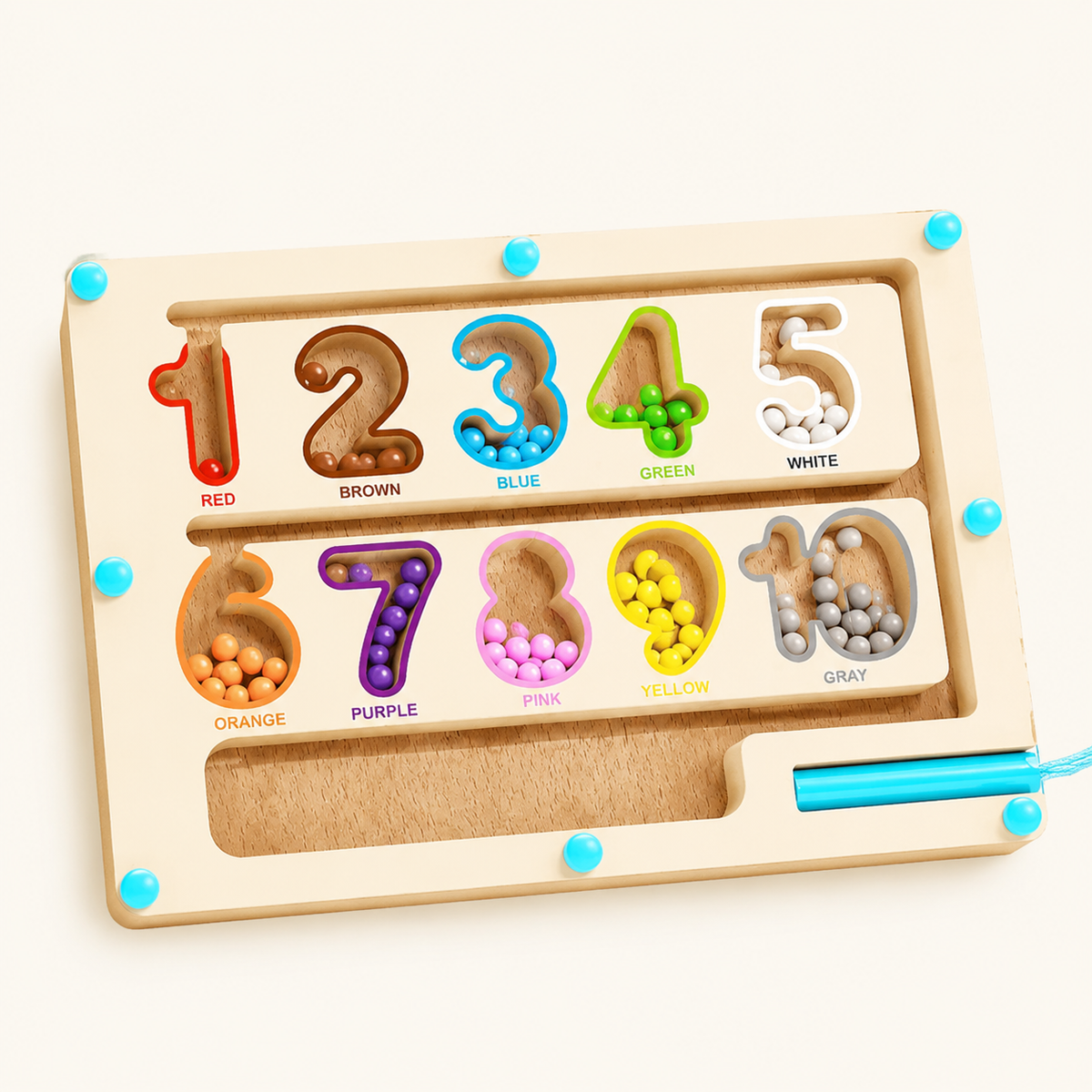 MontiPals Wooden Magnetic Color and Number Maze Activity Board