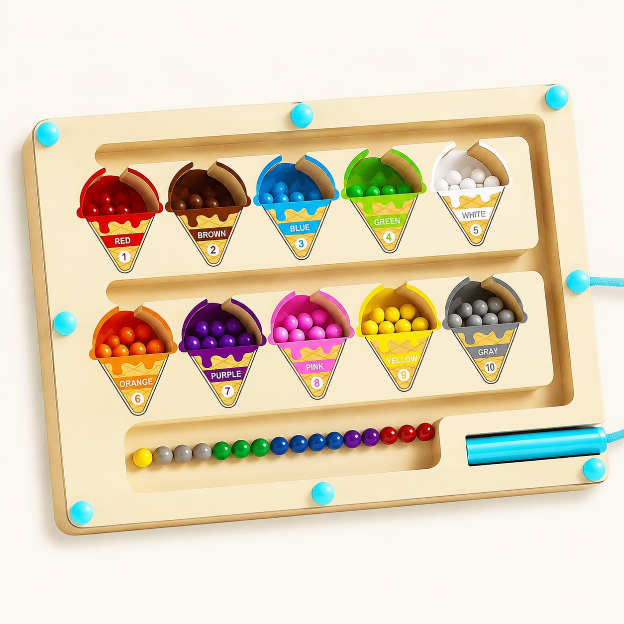 MontiPals Wooden Magnetic Color and Number Maze Activity Board