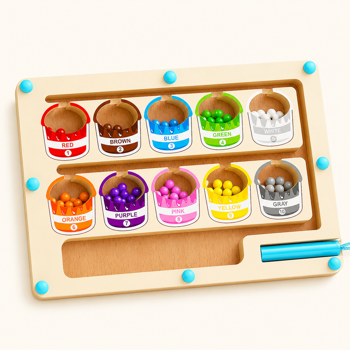 MontiPals Wooden Magnetic Color and Number Maze Activity Board