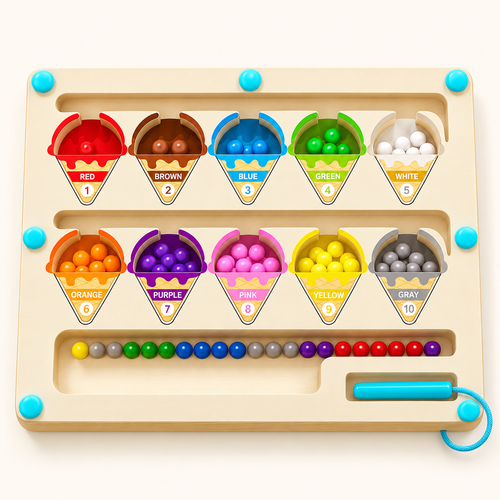 MontiPals Wooden Magnetic Color and Number Maze Activity Board
